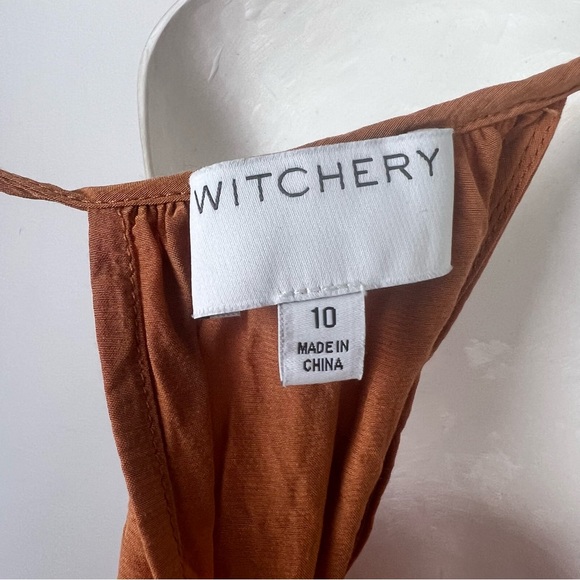Witchery Women’s Top Bronze Orange Rust Tie Neck Trapeze & Swing Size S 10 - Picture 8 of 11